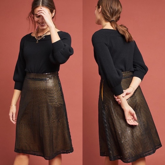 🆕NWT 8-10 Anthropologie flare Black Sequin Skirt